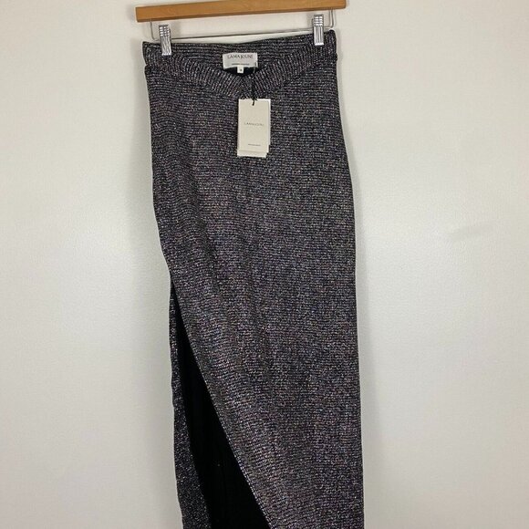 Lama Jouni Slinky Maxi Skirt Medium Black Silver Sparkly Holiday High Slits NEW - Picture 6 of 16